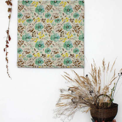 Botanical Bliss Floral Turquoise Satin Roman Blind (DS3D)