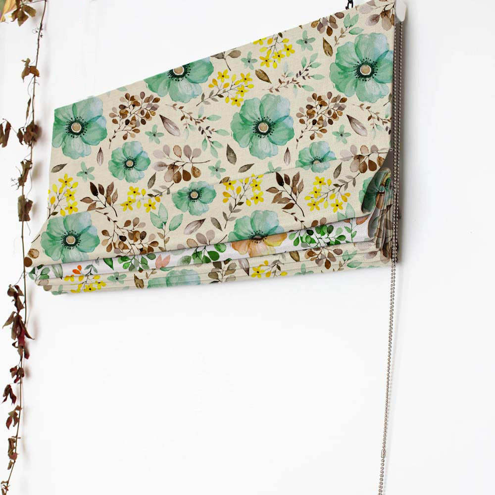 Botanical Bliss Floral Turquoise Satin Roman Blind (DS3D)