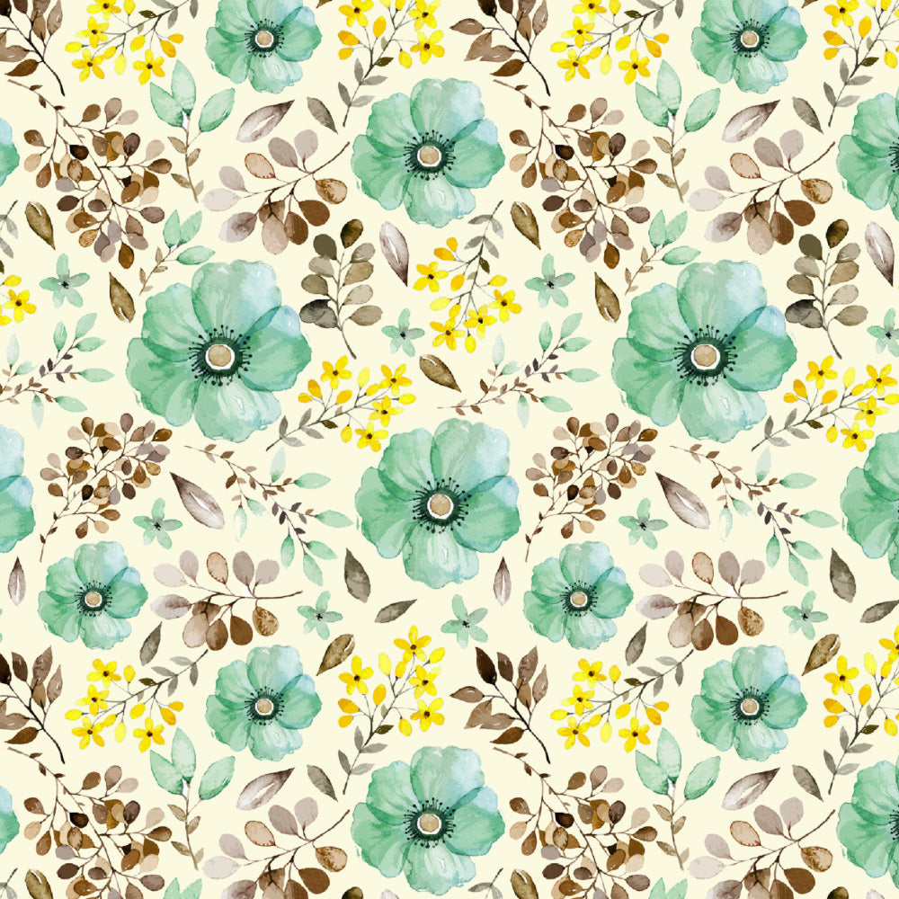 Botanical Bliss Floral Turquoise Heavy Satin Blackout curtains Set Of 2 - (DS3D)