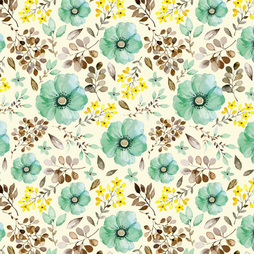 Botanical Bliss Floral Turquoise Heavy Satin Blackout curtains Set Of 2 - (DS3D)