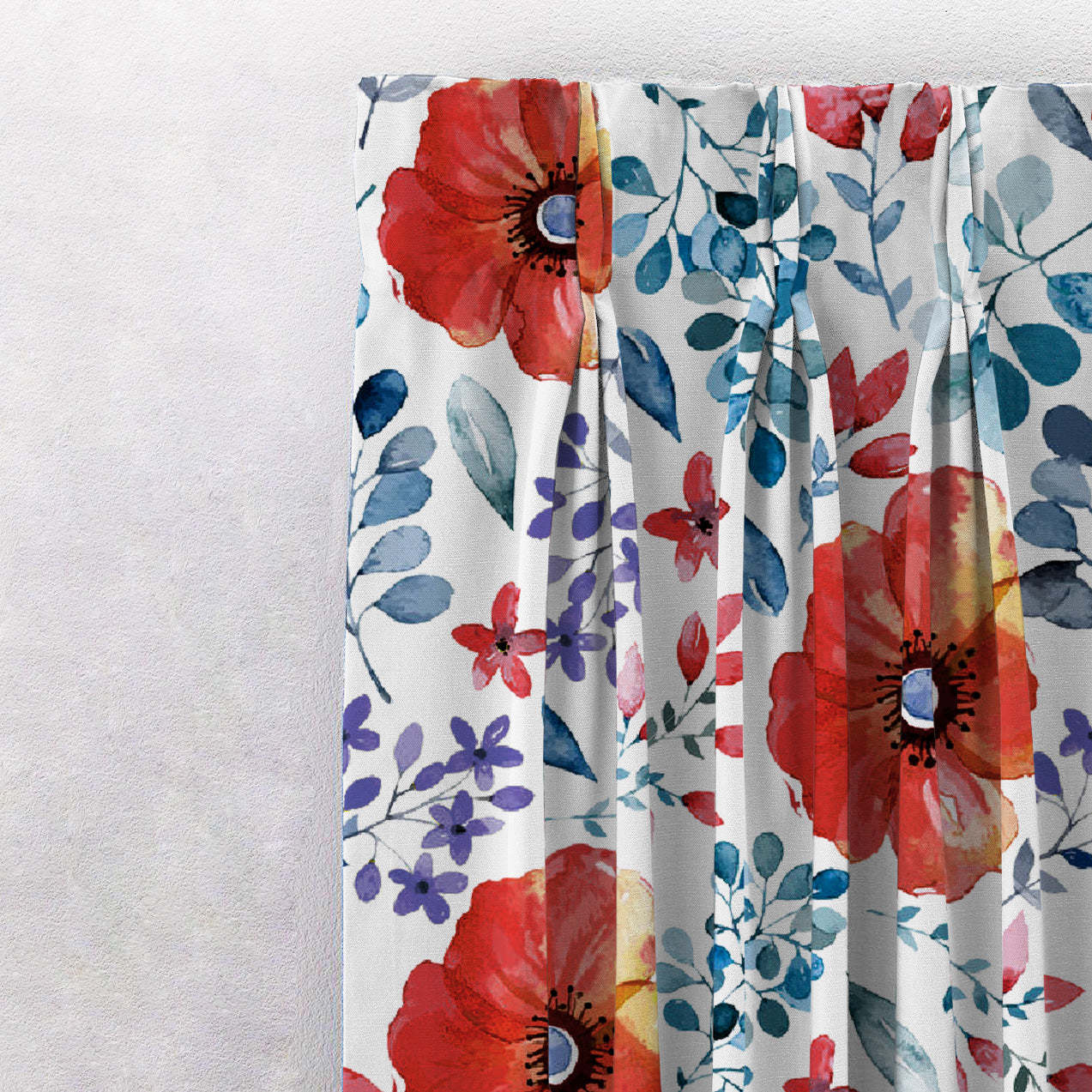 Botanical Bliss Floral Red Heavy Satin Blackout curtains Set Of 2 - (DS3F)