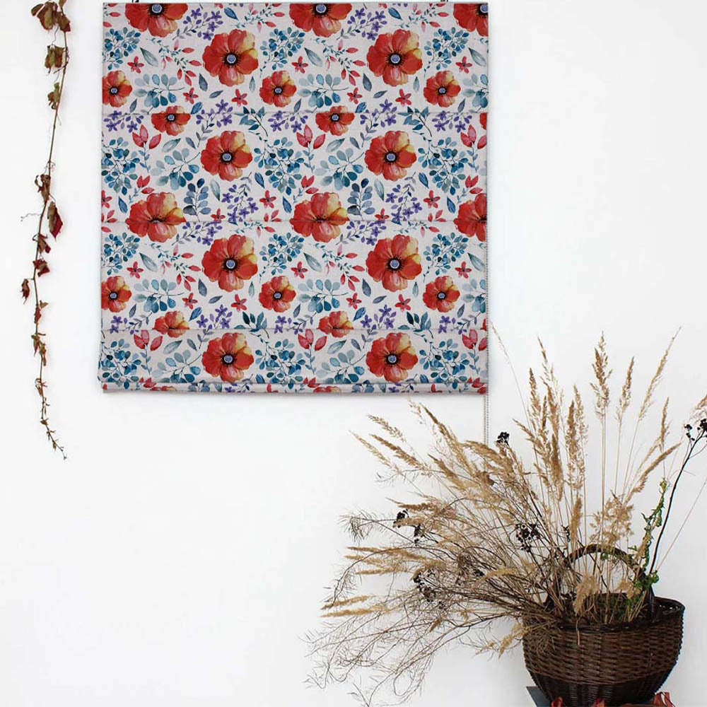 Botanical Bliss Floral Red Satin Roman Blind (DS3F)