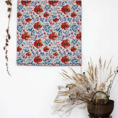 Botanical Bliss Floral Red Satin Roman Blind (DS3F)