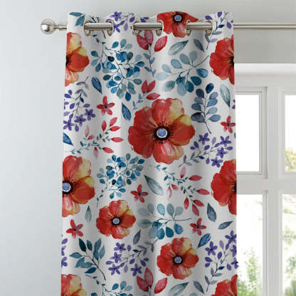 Botanical Bliss Floral Red Heavy Satin Blackout curtains Set Of 2 - (DS3F)