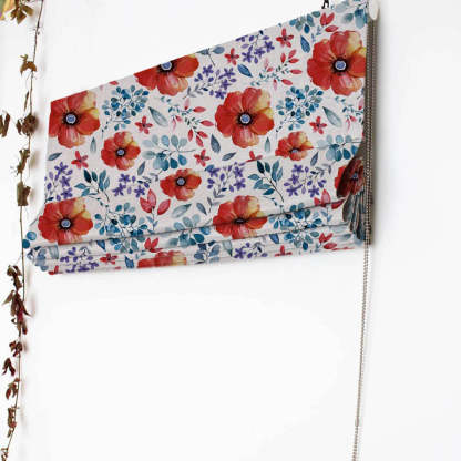Botanical Bliss Floral Red Satin Roman Blind (DS3F)