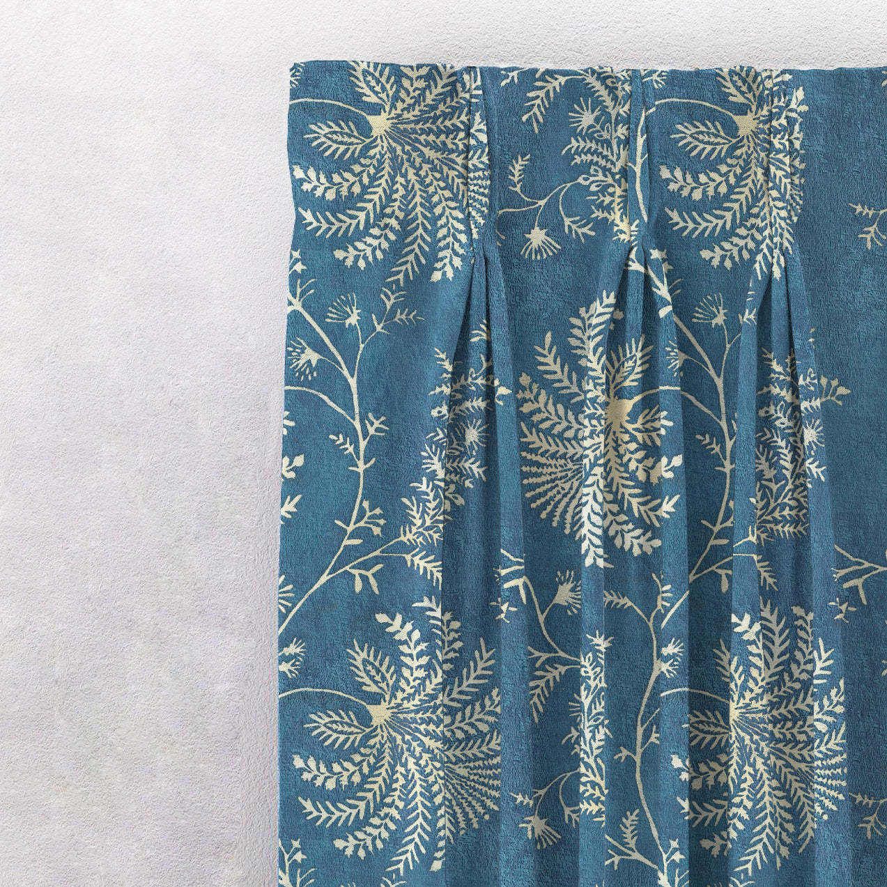 Vines of Heritage Indie Powder Blue Heavy Satin Room Darkening Curtains Set Of 2 - (DS409C)