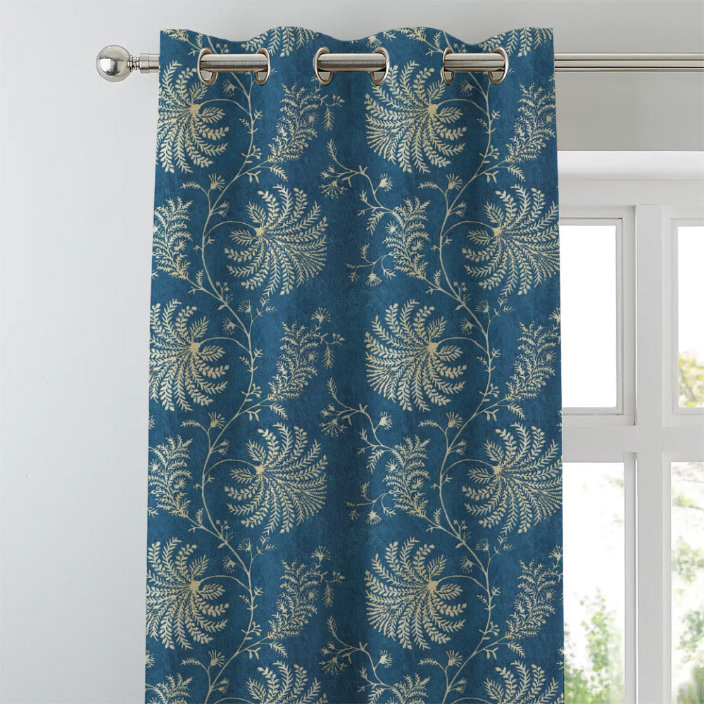 Vines of Heritage Indie Powder Blue Heavy Satin Room Darkening Curtains Set Of 2 - (DS409C)