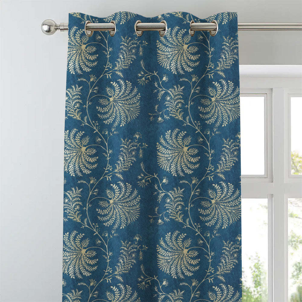 Vines of Heritage Indie Powder Blue Heavy Satin Room Darkening Curtains Set Of 2 - (DS409C)
