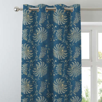 Vines of Heritage Indie Powder Blue Heavy Satin Room Darkening Curtains Set Of 2 - (DS409C)