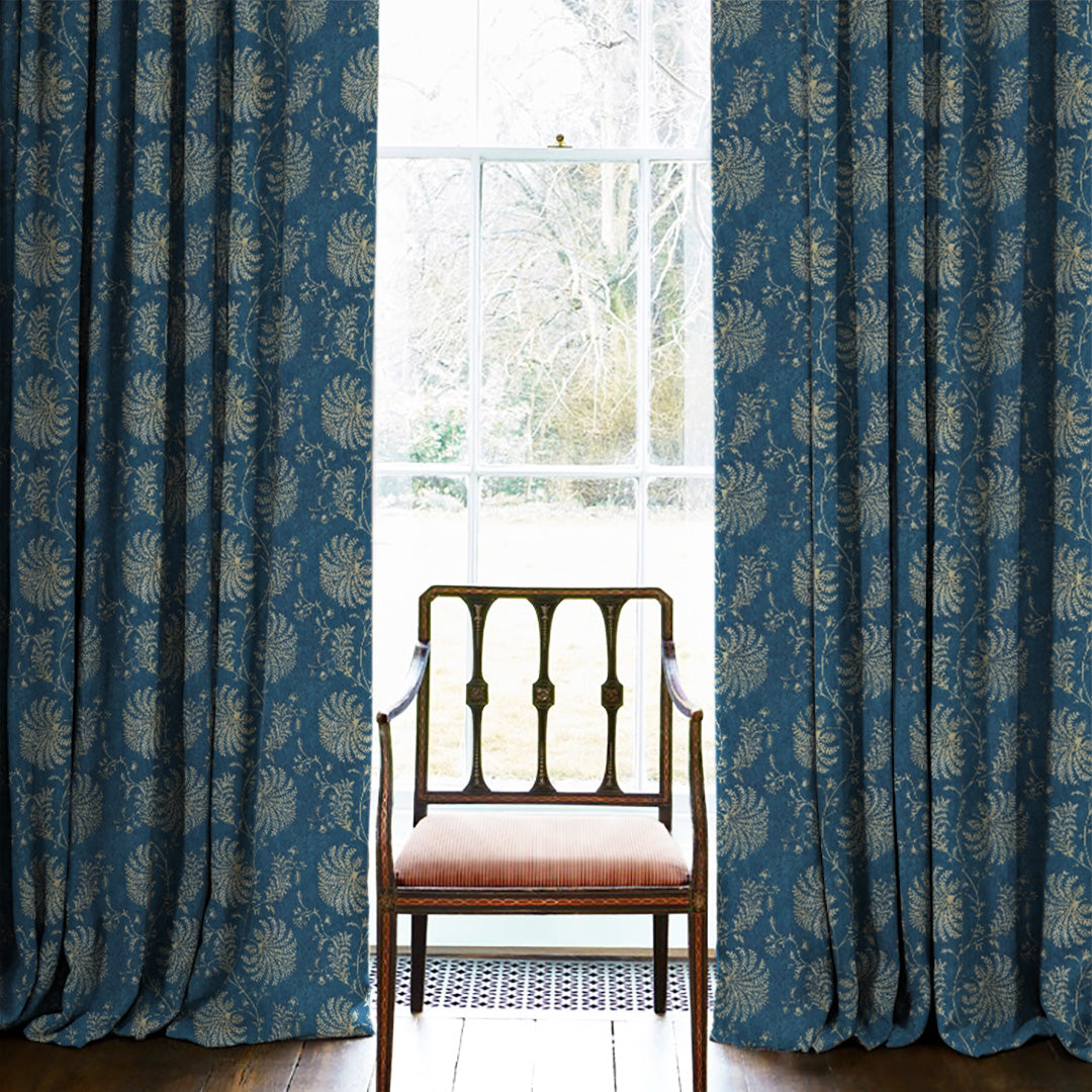 Vines of Heritage Indie Powder Blue Heavy Satin Room Darkening Curtains Set Of 2 - (DS409C)