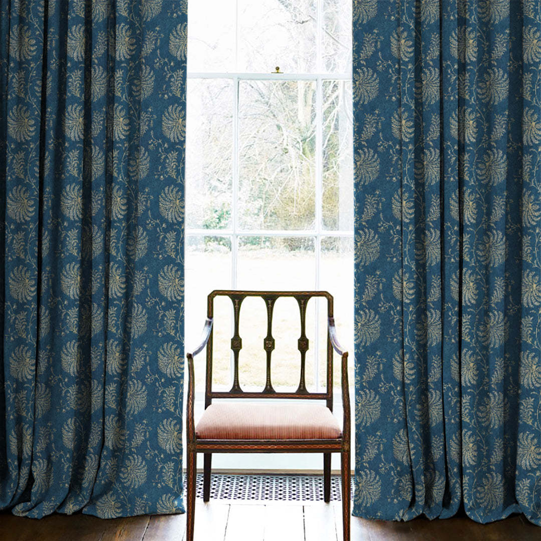 Vines of Heritage Indie Powder Blue Heavy Satin Room Darkening Curtains Set Of 2 - (DS409C)