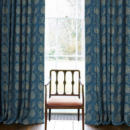 Vines of Heritage Indie Powder Blue Heavy Satin Room Darkening Curtains Set Of 2 - (DS409C)