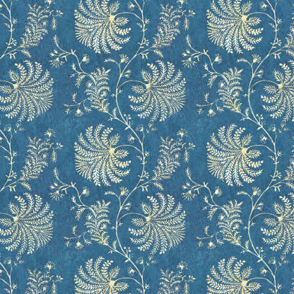 Vines of Heritage Indie Powder Blue Heavy Satin Room Darkening Curtains Set Of 2 - (DS409C)
