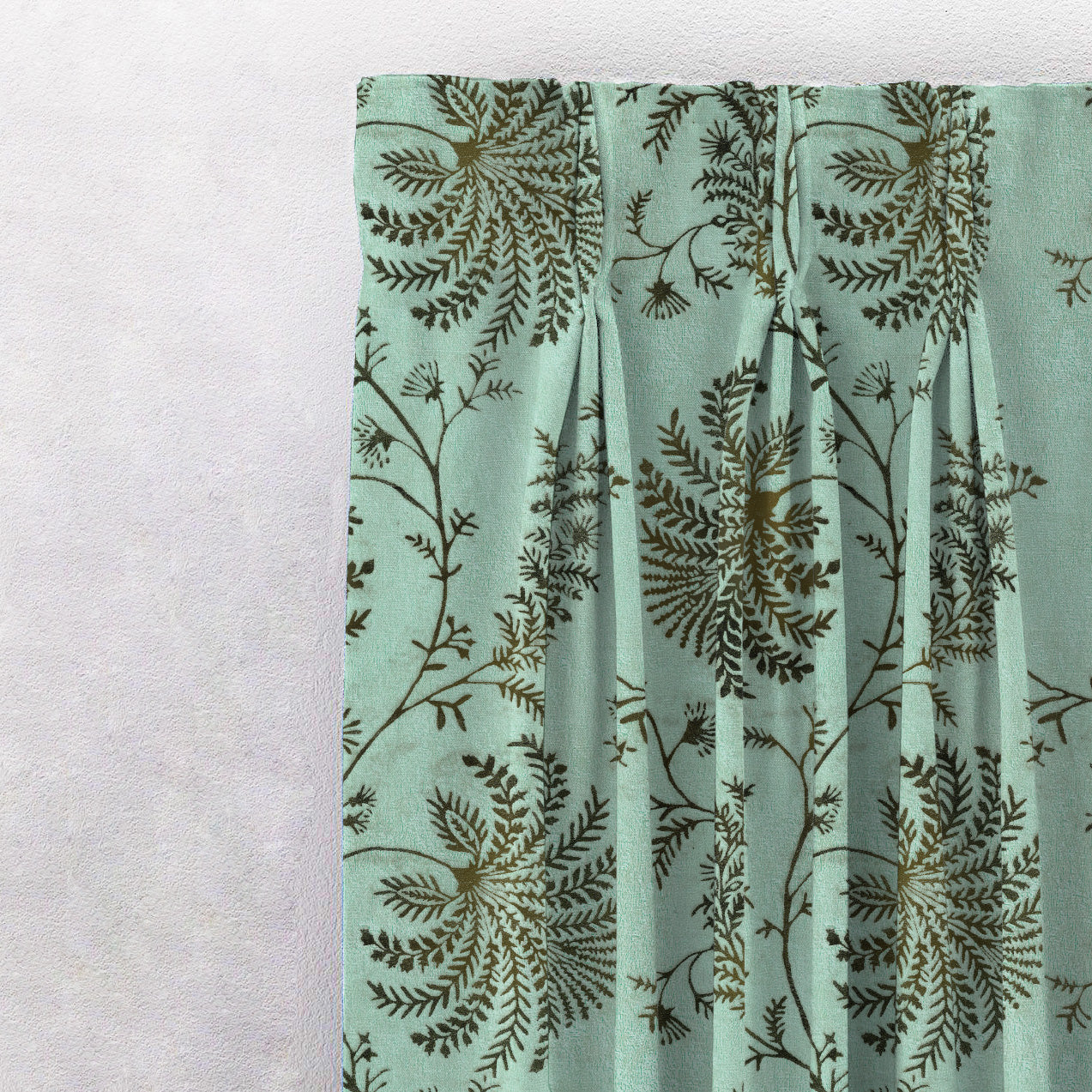 Vines of Heritage Indie Sage Green Heavy Satin Room Darkening Curtains Set Of 2 - (DS409D)