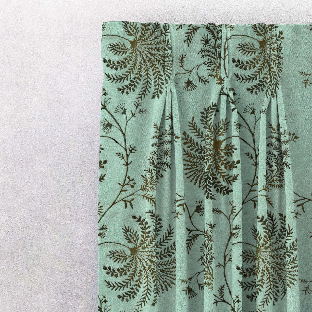 Vines of Heritage Indie Sage Green Heavy Satin Room Darkening Curtains Set Of 2 - (DS409D)