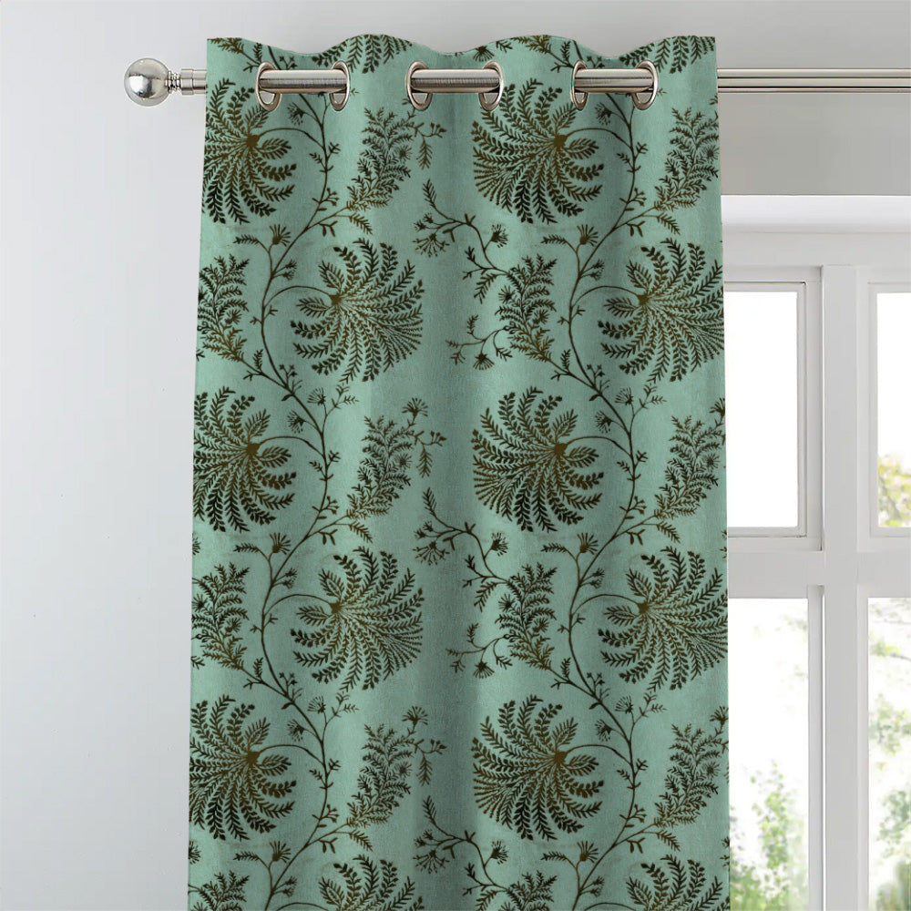 Vines of Heritage Indie Sage Green Heavy Satin Room Darkening Curtains Set Of 2 - (DS409D)