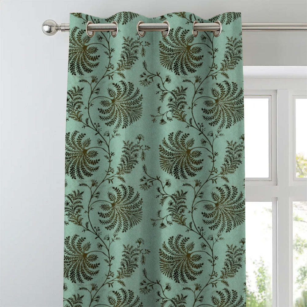 Vines of Heritage Indie Sage Green Heavy Satin Room Darkening Curtains Set Of 2 - (DS409D)