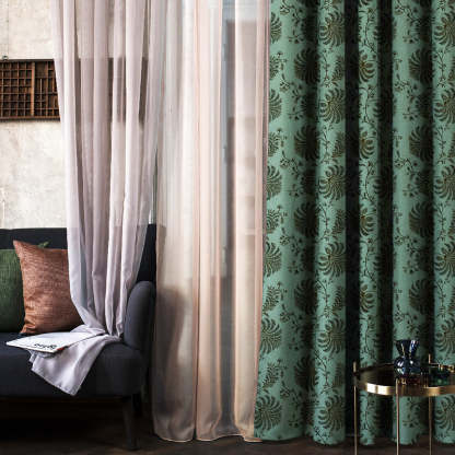 Vines of Heritage Indie Sage Green Heavy Satin Room Darkening Curtains Set Of 2 - (DS409D)