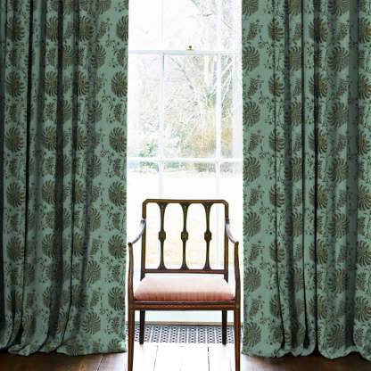 Vines of Heritage Indie Sage Green Heavy Satin Room Darkening Curtains Set Of 2 - (DS409D)