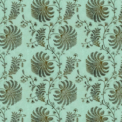 Vines of Heritage Indie Sage Green Heavy Satin Room Darkening Curtains Set Of 2 - (DS409D)