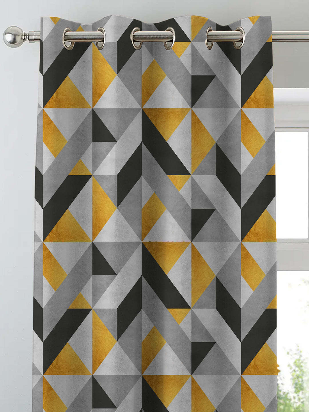 Shape Symphony Geometric Sunshine Yellow Heavy Satin Blackout Curtains Set Of 2 - (DS416A)