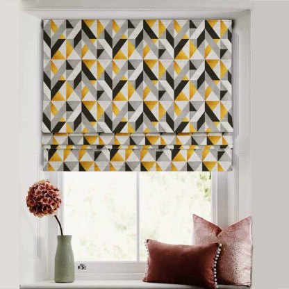 Shape Symphony Geometric Sunshine Yellow Satin Roman Blind (DS416A)