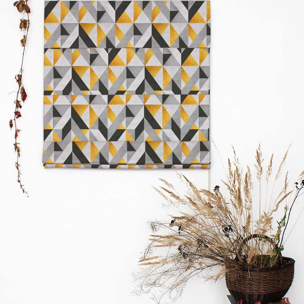 Shape Symphony Geometric Sunshine Yellow Satin Roman Blind (DS416A)
