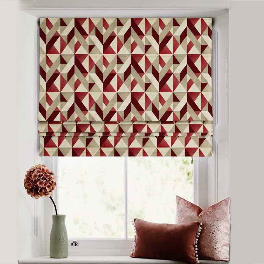 Shape Symphony Geometric Maroon Satin Roman Blind (DS416B)