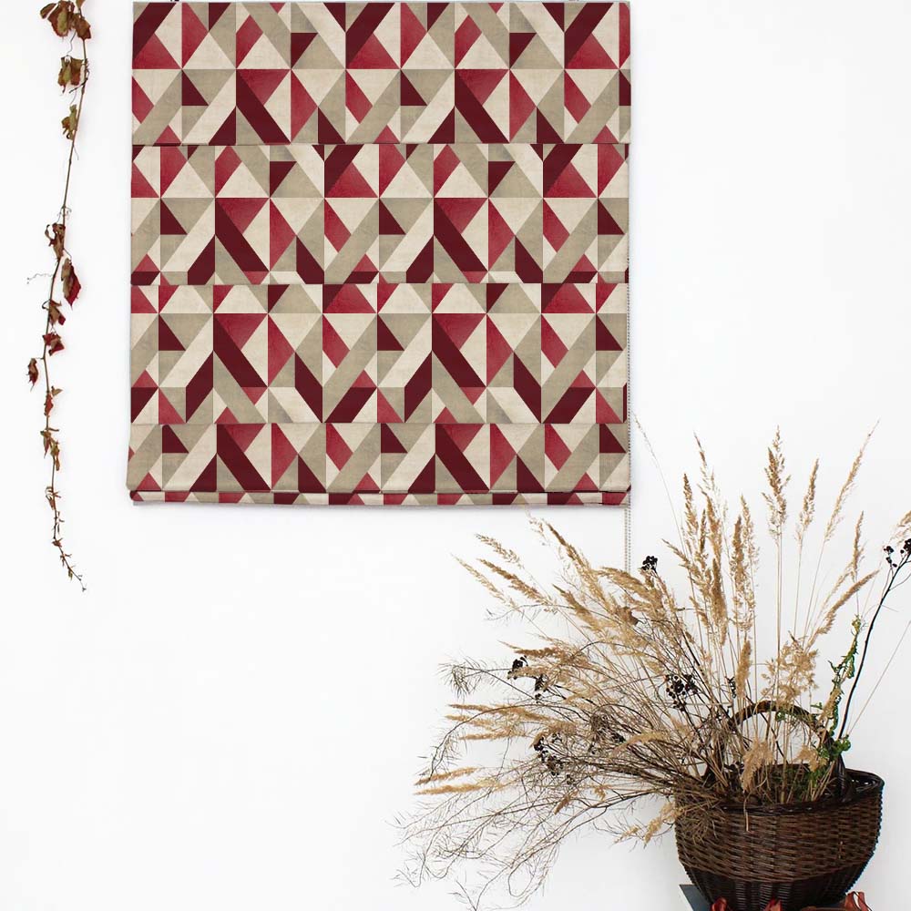 Shape Symphony Geometric Maroon Satin Roman Blind (DS416B)