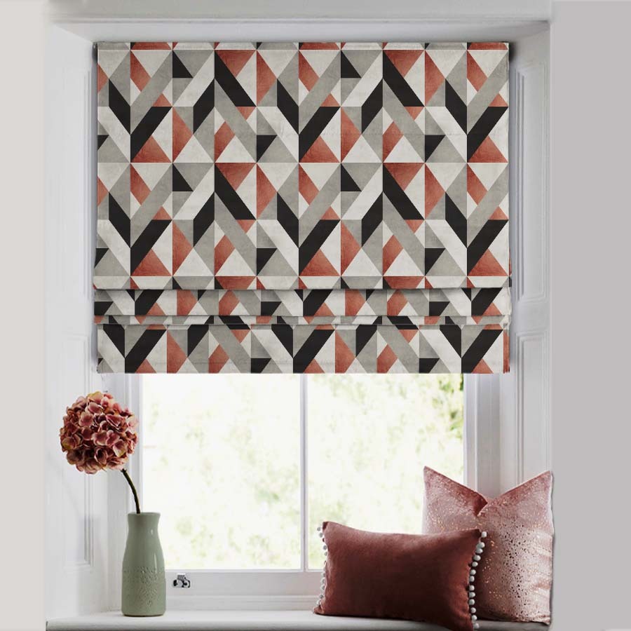 Shape Symphony Geometric Burnt Orange Satin Roman Blind (DS416D)