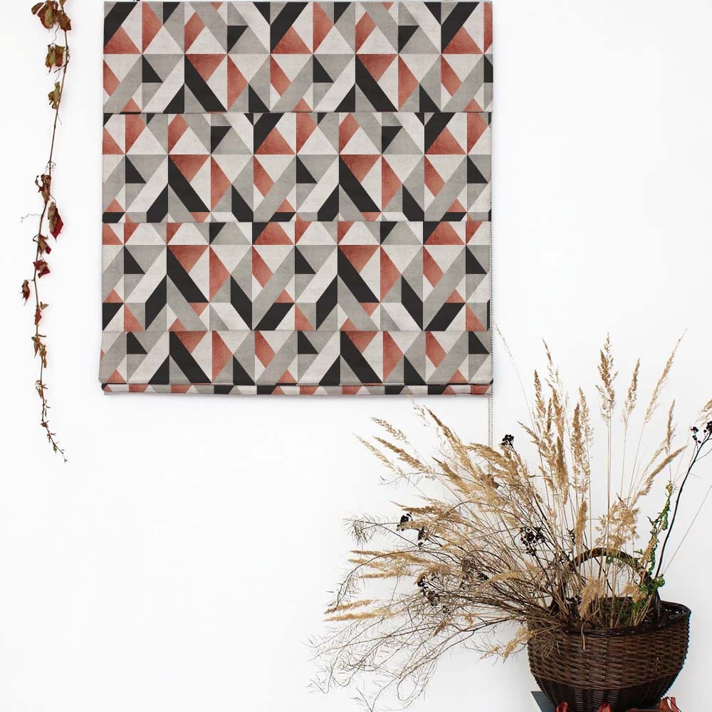 Shape Symphony Geometric Burnt Orange Satin Roman Blind (DS416D)