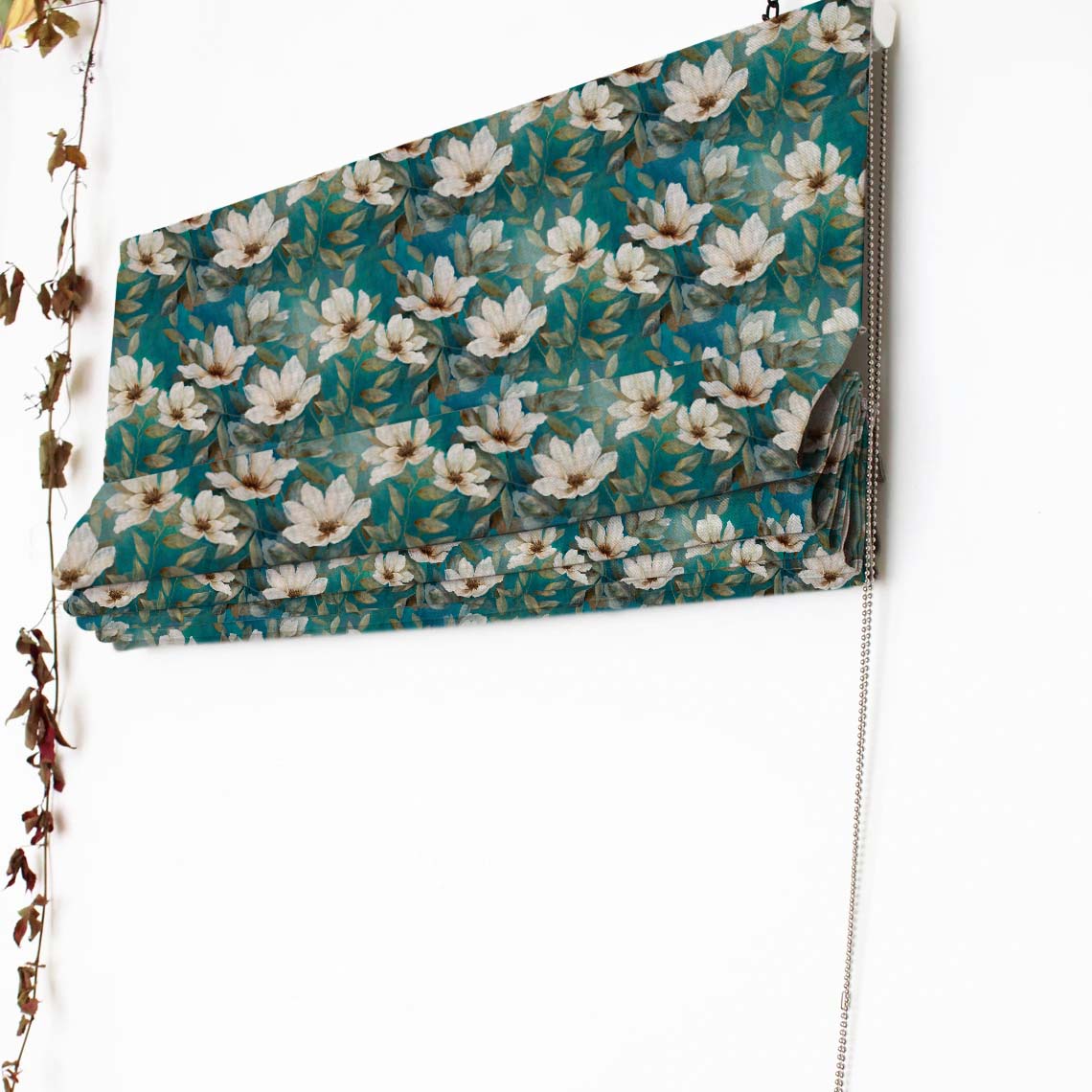 Midnight Garden Floral Turquoise Satin Roman Blind (DS417A)