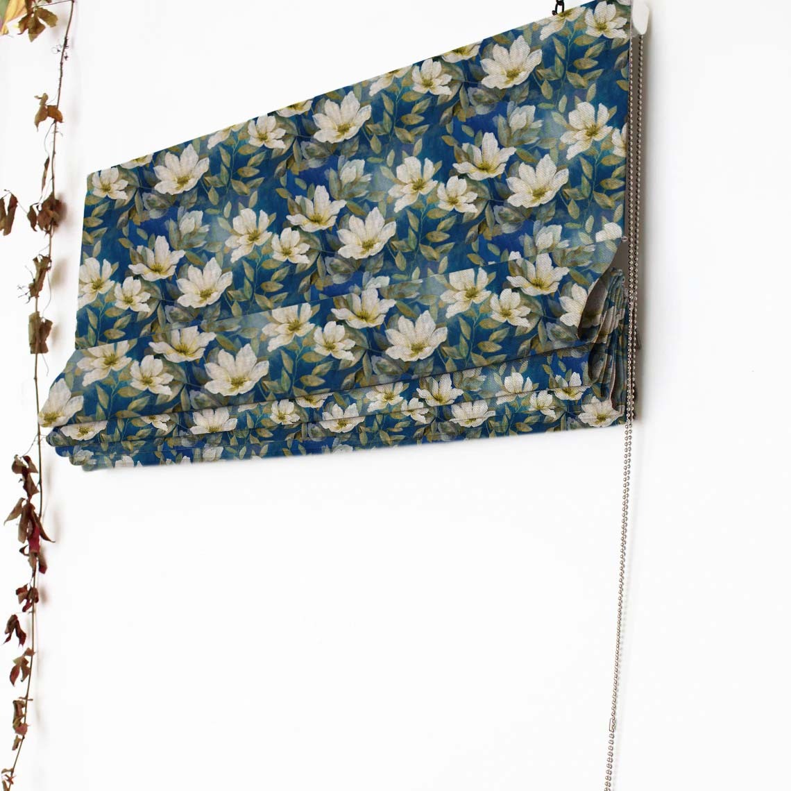 Midnight Garden Floral Azure Blue Satin Roman Blind (DS417C)
