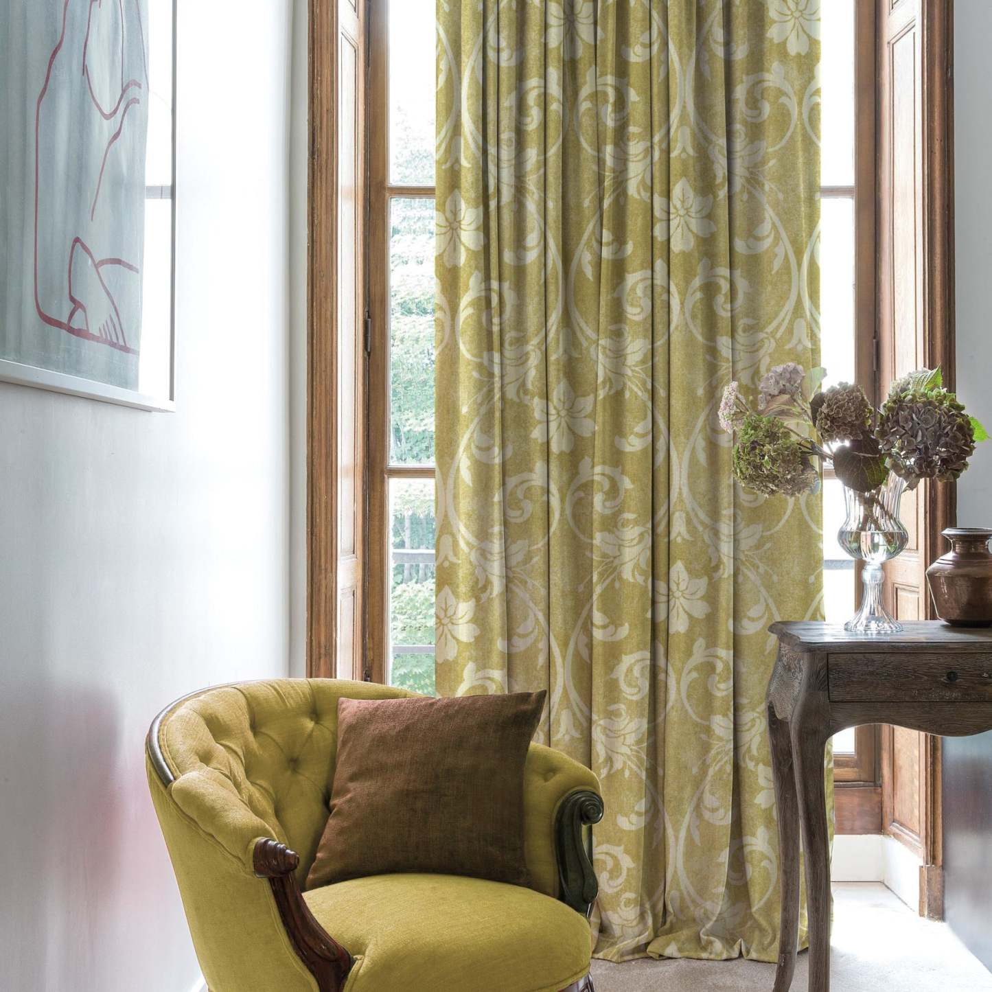 Whispering Grace Indie Lime Yellow Heavy Satin Blackout Curtains Set Of 2 - (DS421B)