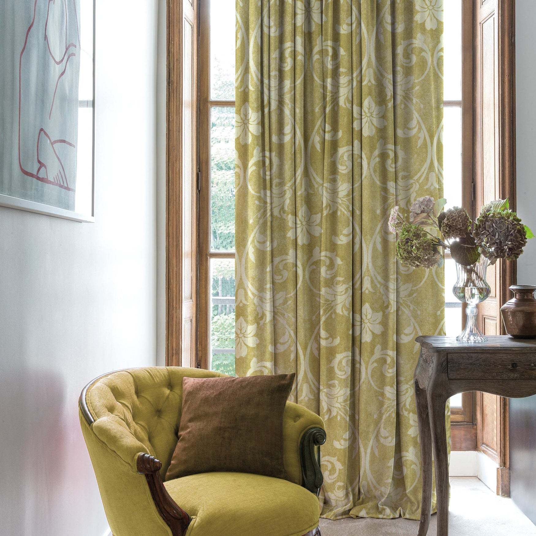 Whispering Grace Indie Lime Yellow Heavy Satin Blackout Curtains Set Of 2 - (DS421B)