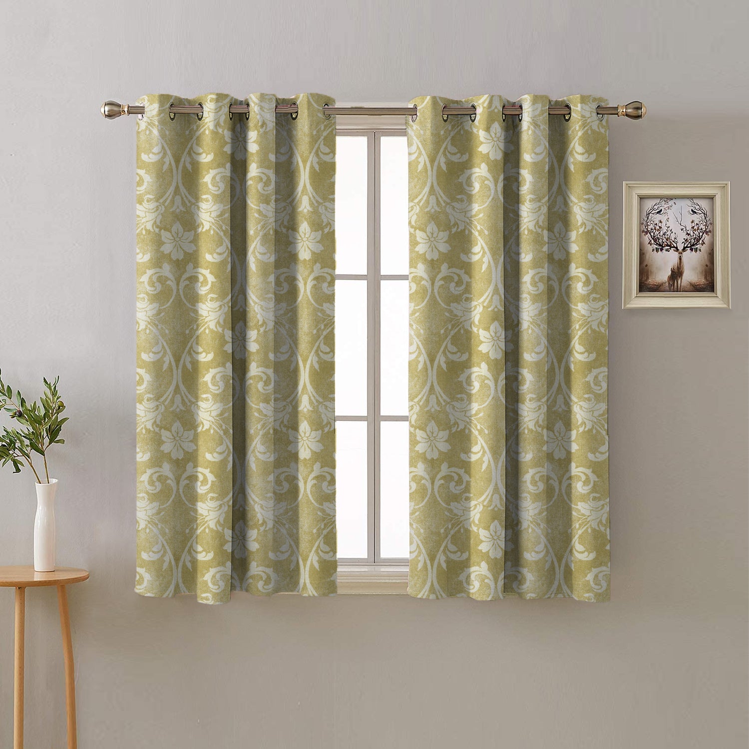 Whispering Grace Indie Lime Yellow Heavy Satin Blackout Curtains Set Of 2 - (DS421B)