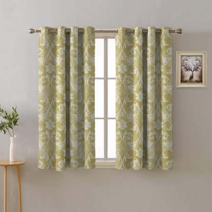 Whispering Grace Indie Lime Yellow Heavy Satin Blackout Curtains Set Of 2 - (DS421B)