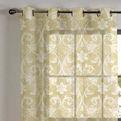 Elegant Ethnic and Damask Print Sheer Semi Transparent Curtain - Set Of 1pc -DS421B