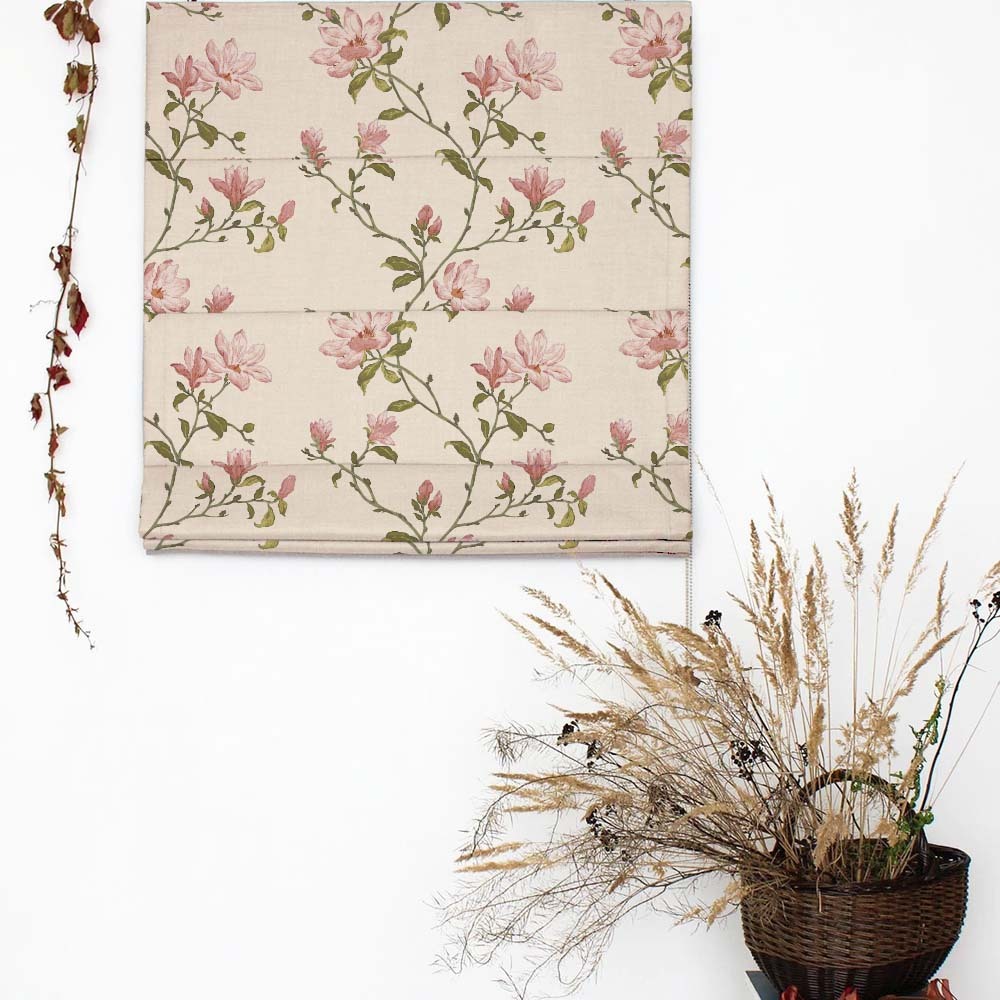 Blooming Vines Floral Soft Pink Satin Roman Blind (DS427B)