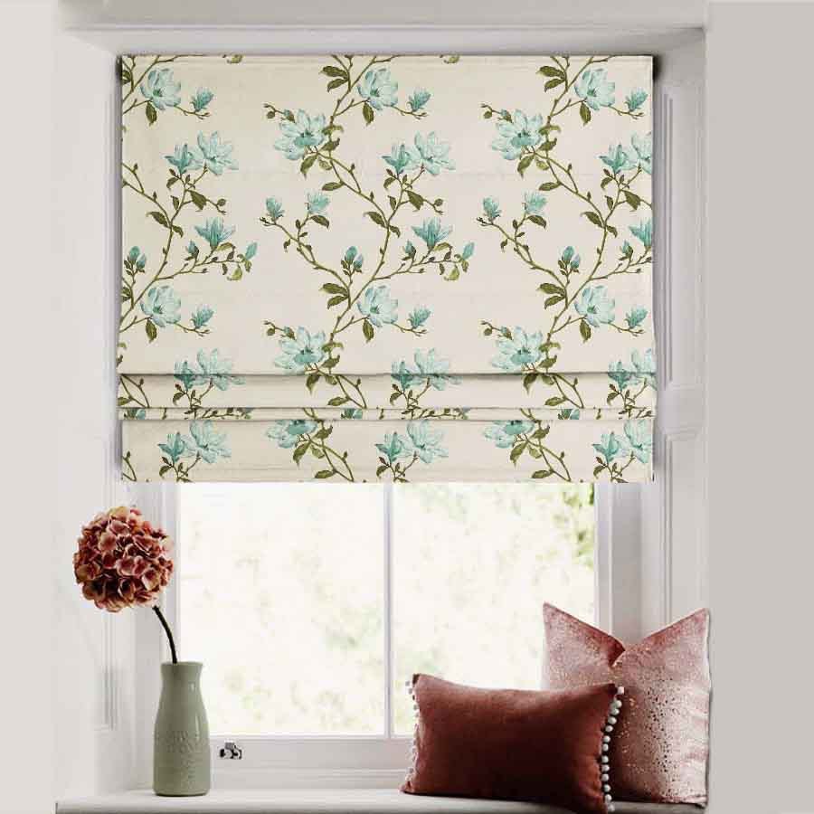 Blooming Vines Floral Teal Satin Roman Blind (DS427C)