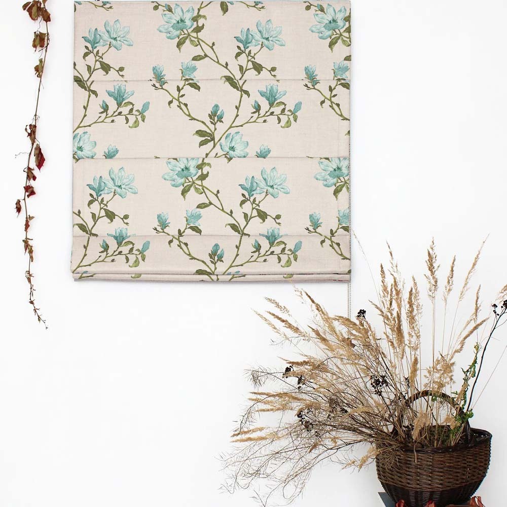 Blooming Vines Floral Teal Satin Roman Blind (DS427C)