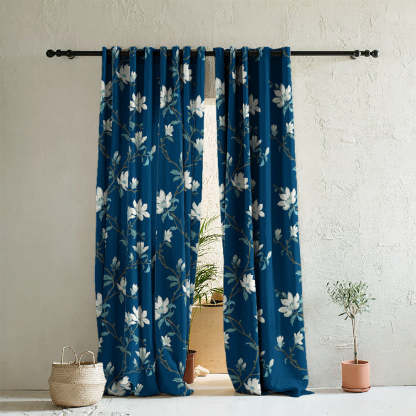 Elegant Floral Print Room Darkening Curtains Set of 2  DS428A