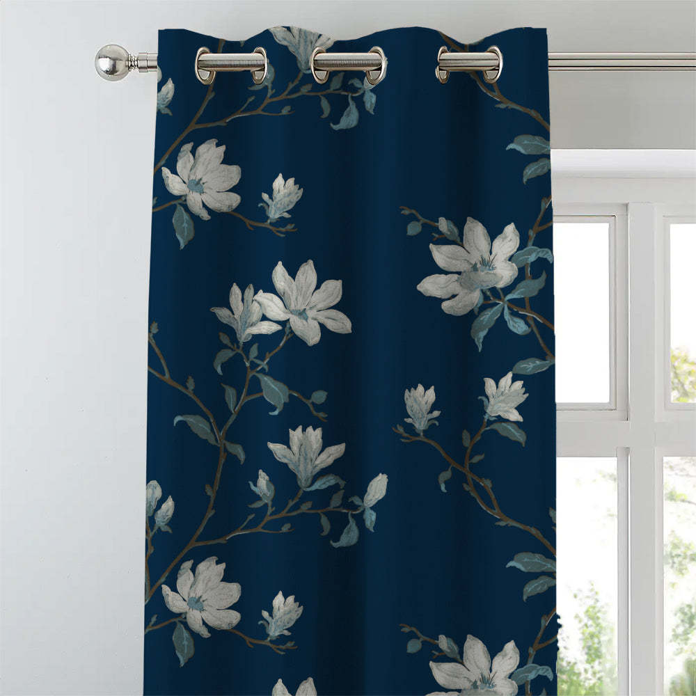 Elegant Floral Print Room Darkening Curtains Set of 2 DS428A