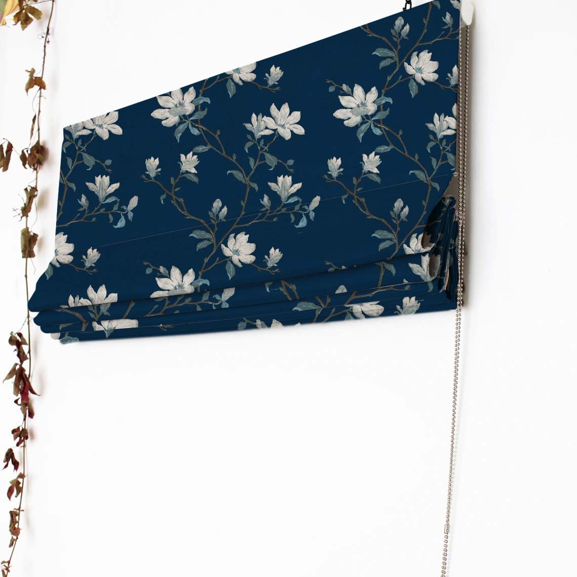 Blooming Vines Floral Midnight Blue Satin Roman Blind (DS428A)