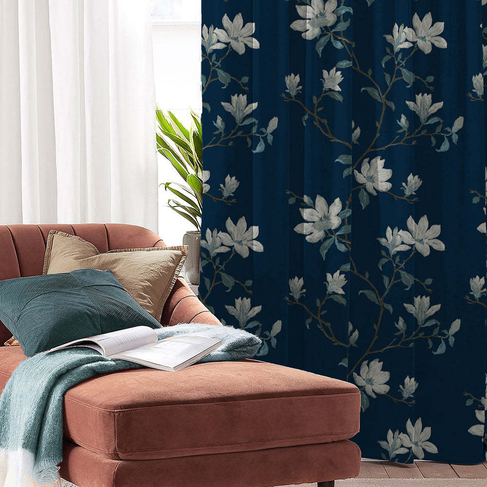 Elegant Floral Print Room Darkening Curtains Set of 2 DS428A