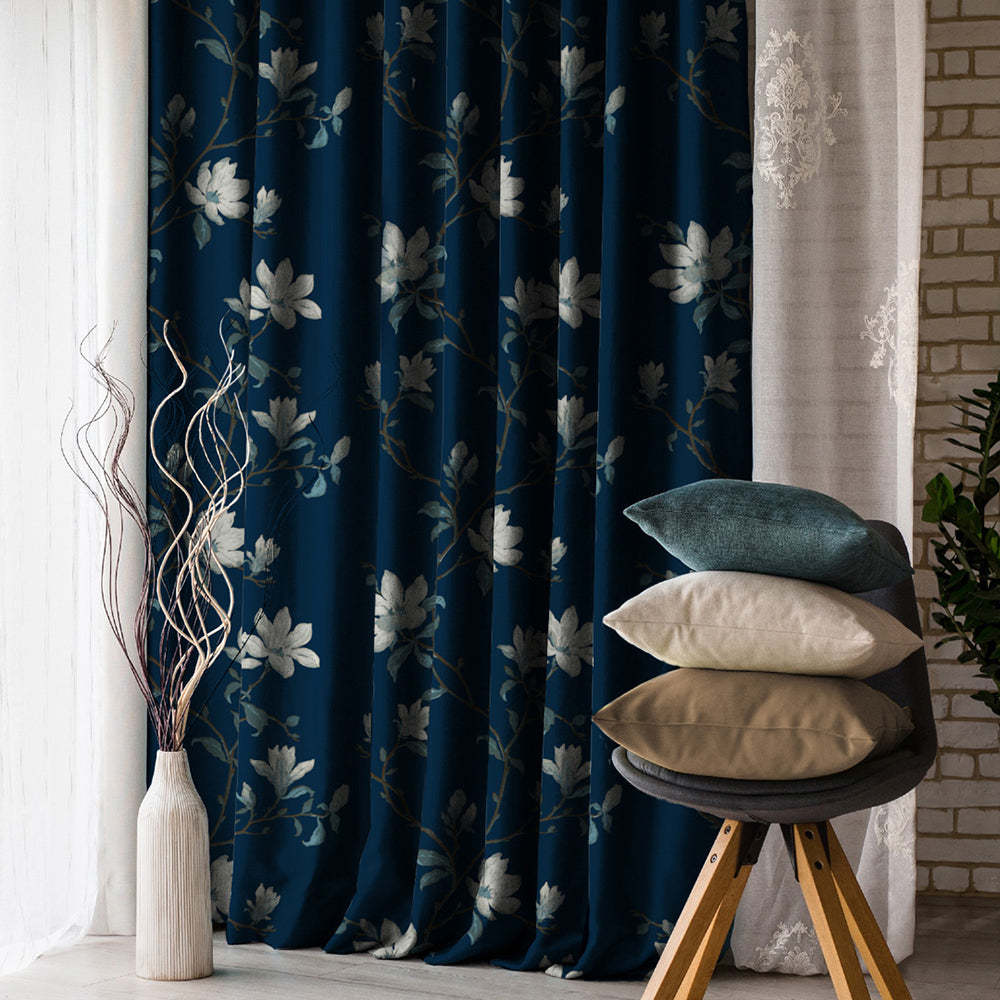 Elegant Floral Print Room Darkening Curtains Set of 2 DS428A