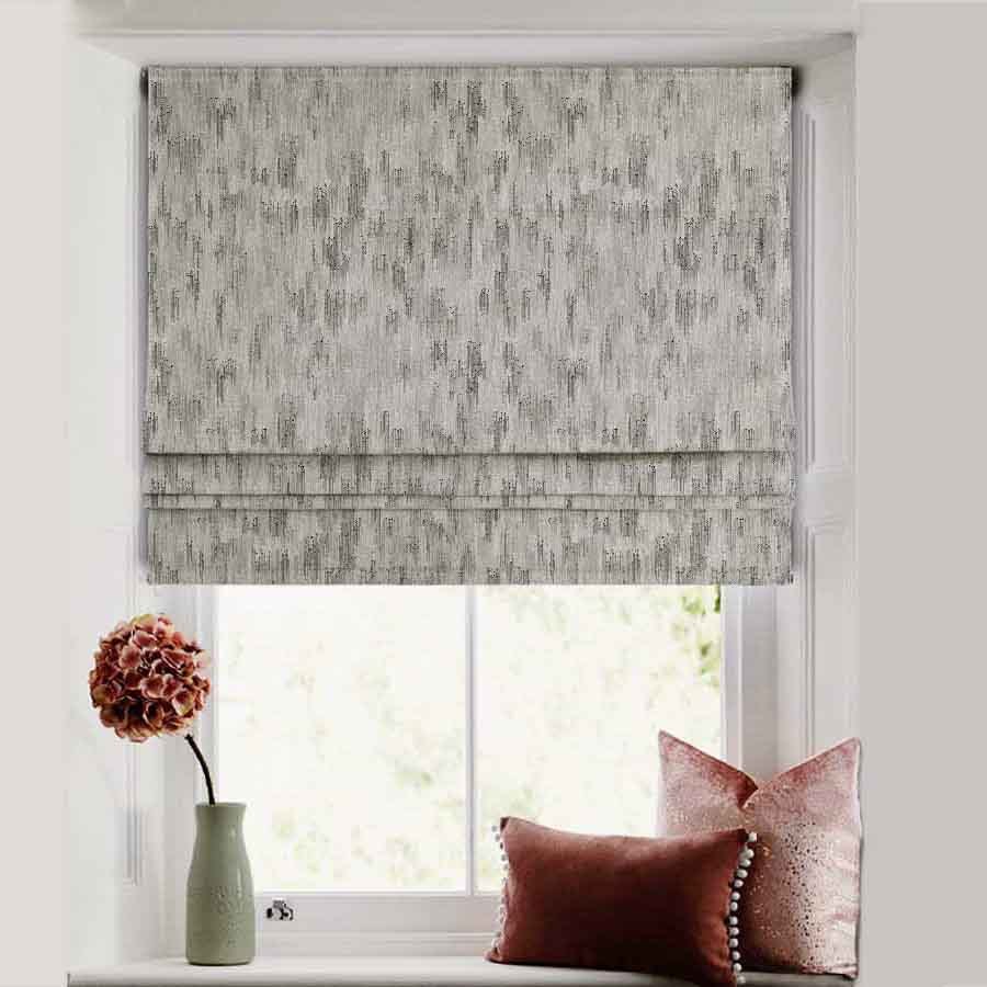 Vibrant Linescape Geometric Slate Grey Satin Roman Blind (DS429E)