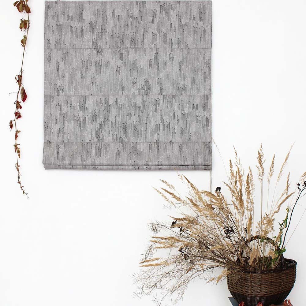 Vibrant Linescape Geometric Slate Grey Satin Roman Blind (DS429E)