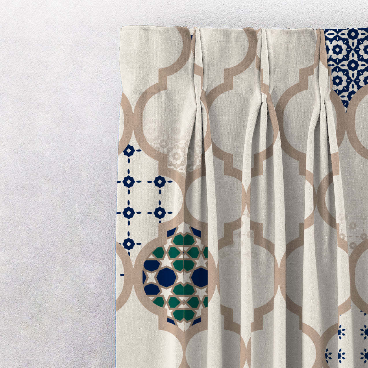 Elegant Ethnic & Ombre Print Combination Room Darkening Curtains - Set Of 4 Door Curtain (452AMR2) - Blue & Cream