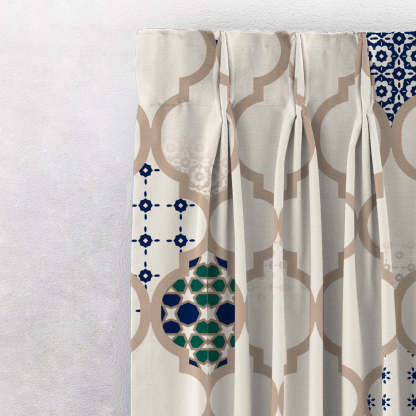 Elegant Ethnic & Ombre Print Combination Room Darkening Curtains - Set Of 4 Door Curtain (452AMR2) - Blue & Cream